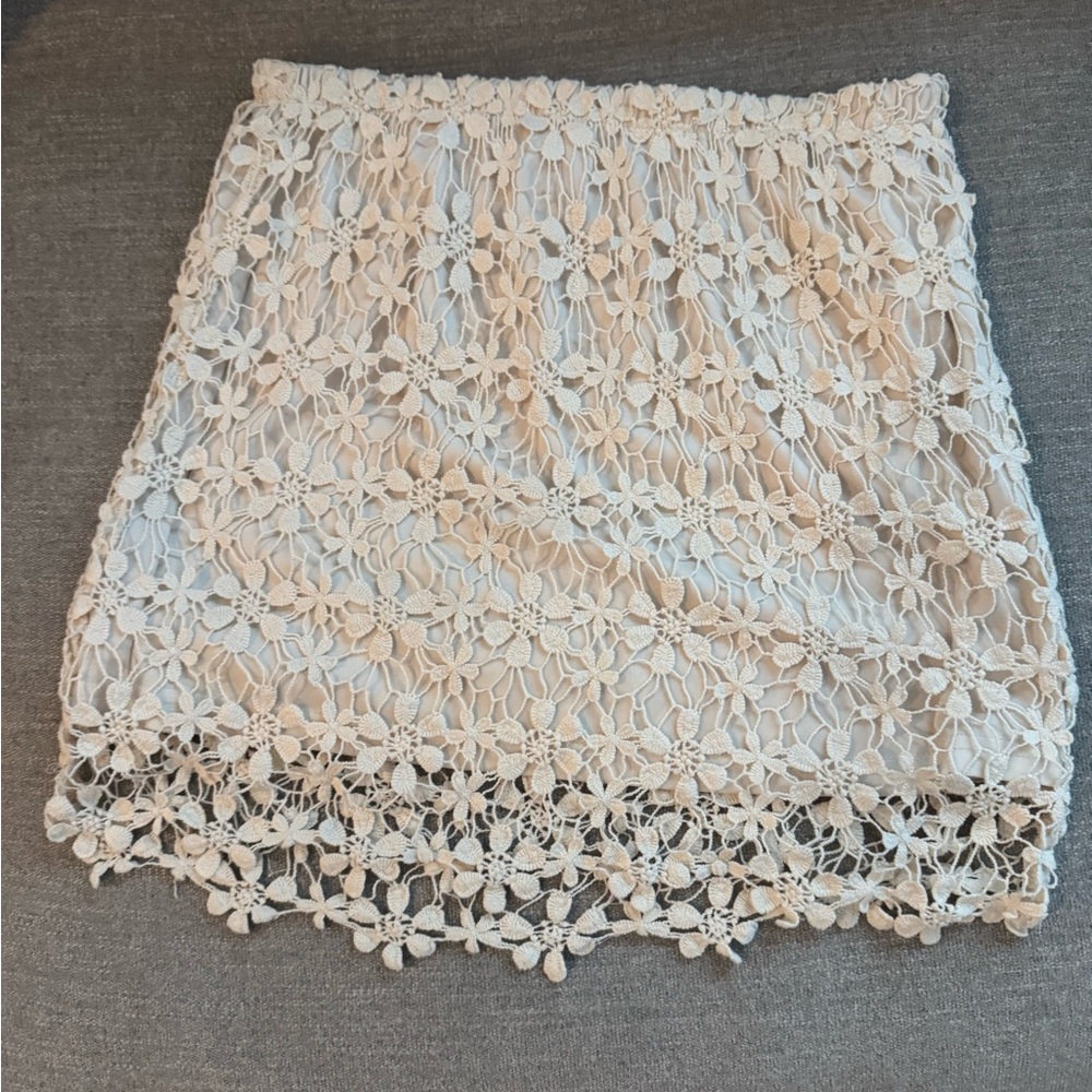 Altar'd State Cream Floral Crochet Mini Skirt
